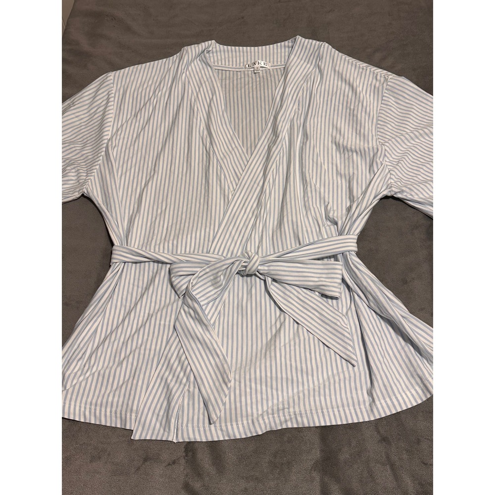Lake Pajamas Blue White Striped Modal Wrap Robe Top Medium